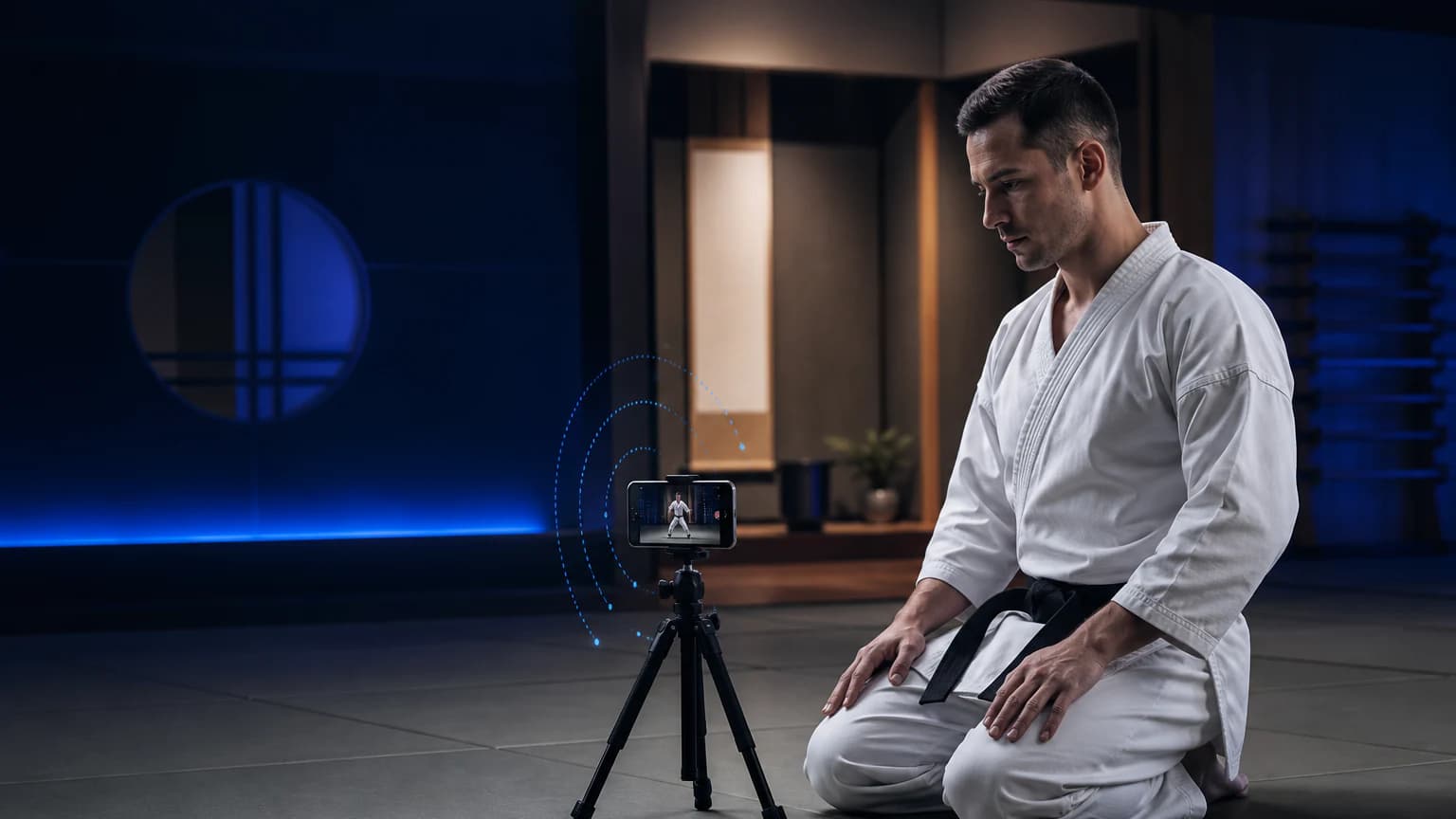 Athlete reviewing a training video on a phone