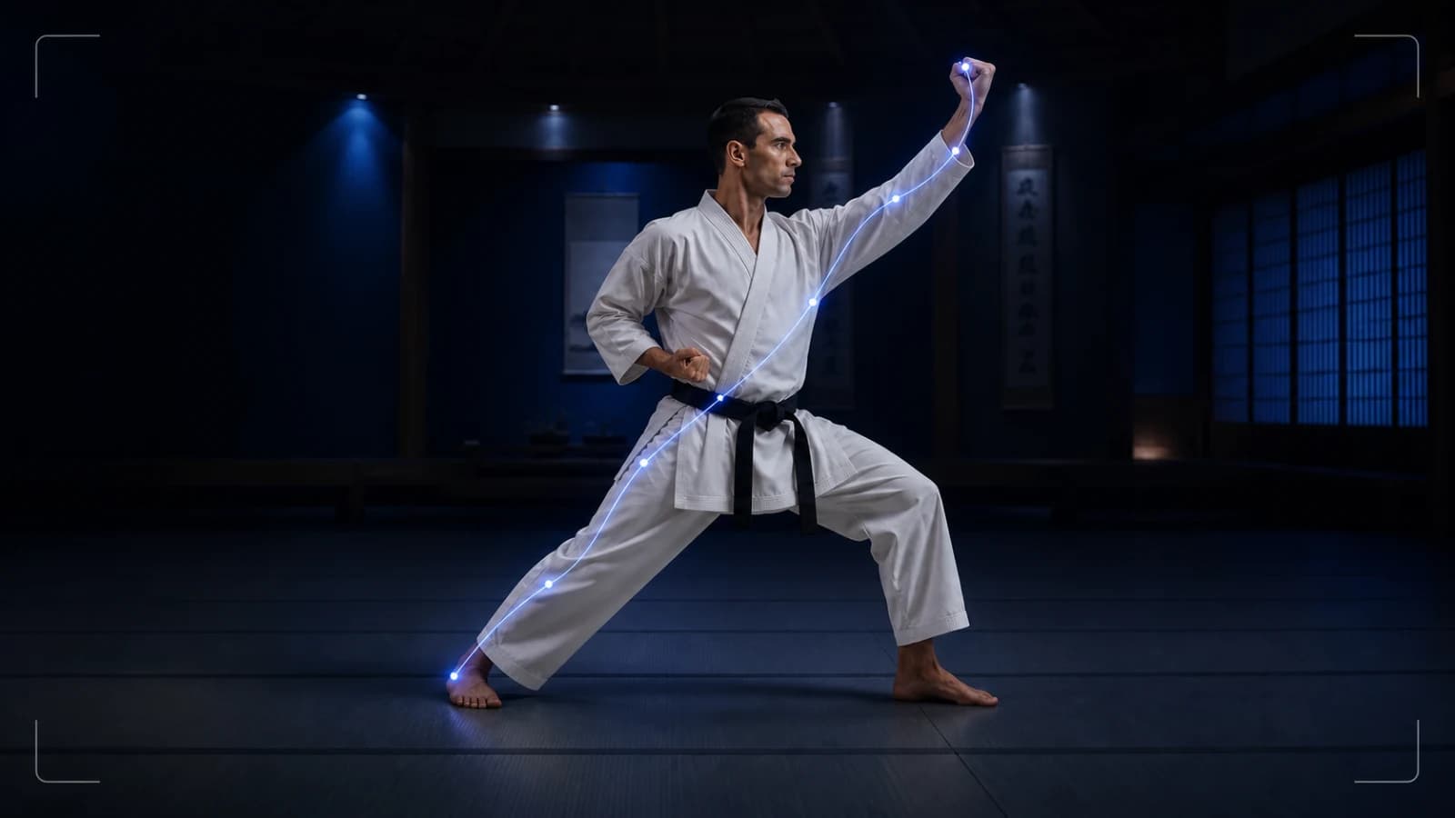 Karate-AI-Analyse eines Age Uke im stabilen Zenkutsu Dachi